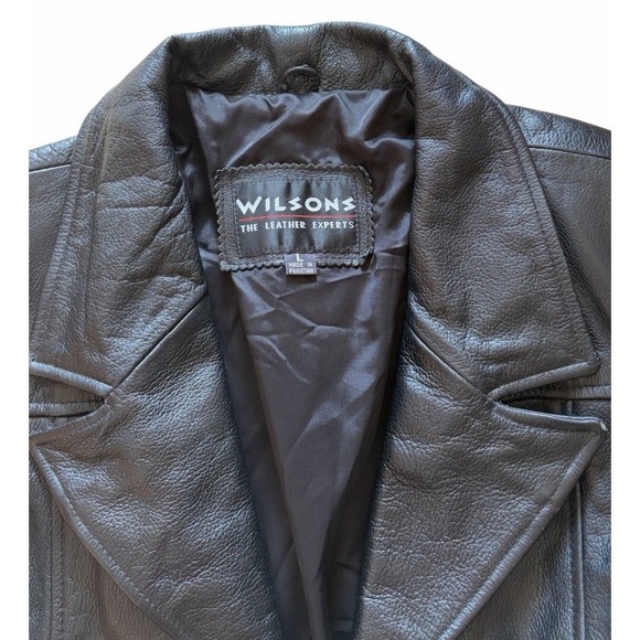Wilsons Womens Black Leather Blazer Jacket Lined Button Front Size L - No Belt - Picture 2 of 3